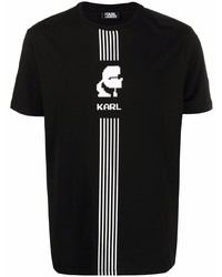 T-shirt à col rond imprimé noir et blanc Karl Lagerfeld