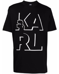 T-shirt à col rond imprimé noir et blanc Karl Lagerfeld