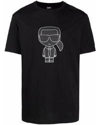 T-shirt à col rond imprimé noir et blanc Karl Lagerfeld