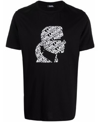 T-shirt à col rond imprimé noir et blanc Karl Lagerfeld