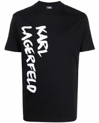 T-shirt à col rond imprimé noir et blanc Karl Lagerfeld