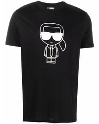 T-shirt à col rond imprimé noir et blanc Karl Lagerfeld