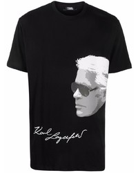 T-shirt à col rond imprimé noir et blanc Karl Lagerfeld