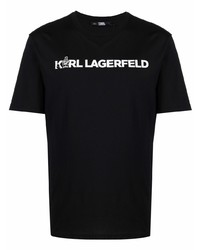 T-shirt à col rond imprimé noir et blanc Karl Lagerfeld