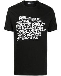 T-shirt à col rond imprimé noir et blanc Karl Lagerfeld