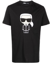 T-shirt à col rond imprimé noir et blanc Karl Lagerfeld