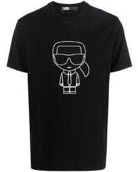 T-shirt à col rond imprimé noir et blanc Karl Lagerfeld