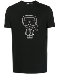 T-shirt à col rond imprimé noir et blanc Karl Lagerfeld