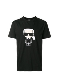 T-shirt à col rond imprimé noir et blanc Karl Lagerfeld