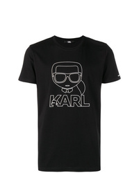 T-shirt à col rond imprimé noir et blanc Karl Lagerfeld