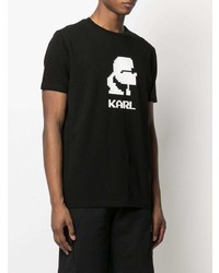 T-shirt à col rond imprimé noir et blanc Karl Lagerfeld