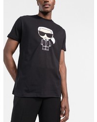 T-shirt à col rond imprimé noir et blanc Karl Lagerfeld