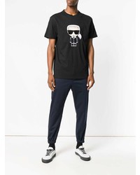 T-shirt à col rond imprimé noir et blanc Karl Lagerfeld