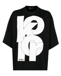 T-shirt à col rond imprimé noir et blanc Kolor