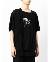 T-shirt à col rond imprimé noir et blanc Yohji Yamamoto