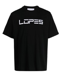 T-shirt à col rond imprimé noir et blanc Leandro Lopes