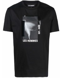 T-shirt à col rond imprimé noir et blanc Les Hommes