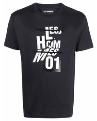 T-shirt à col rond imprimé noir et blanc Les Hommes