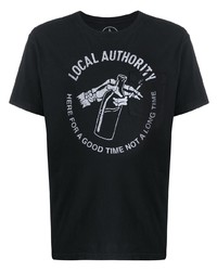 T-shirt à col rond imprimé noir et blanc Local Authority