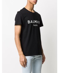 T-shirt à col rond imprimé noir et blanc Balmain