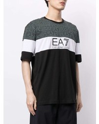 T-shirt à col rond imprimé noir et blanc Ea7 Emporio Armani