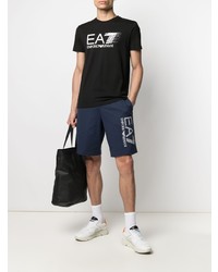 T-shirt à col rond imprimé noir et blanc Ea7 Emporio Armani