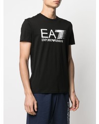 T-shirt à col rond imprimé noir et blanc Ea7 Emporio Armani