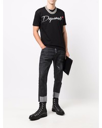 T-shirt à col rond imprimé noir et blanc DSQUARED2