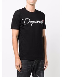 T-shirt à col rond imprimé noir et blanc DSQUARED2