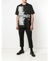 T-shirt à col rond imprimé noir et blanc DSQUARED2