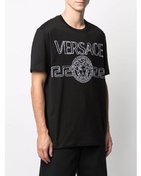 T-shirt à col rond imprimé noir et blanc Versace