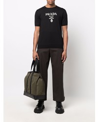 T-shirt à col rond imprimé noir et blanc Prada