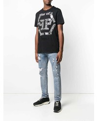 T-shirt à col rond imprimé noir et blanc Philipp Plein