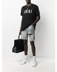 T-shirt à col rond imprimé noir et blanc Amiri