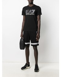 T-shirt à col rond imprimé noir et blanc Ea7 Emporio Armani