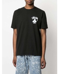 T-shirt à col rond imprimé noir et blanc Stussy