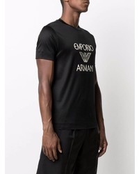 T-shirt à col rond imprimé noir et blanc Emporio Armani