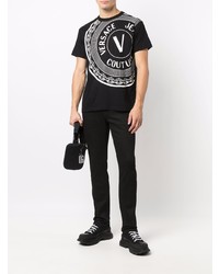 T-shirt à col rond imprimé noir et blanc VERSACE JEANS COUTURE