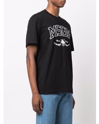 T-shirt à col rond imprimé noir et blanc MSGM