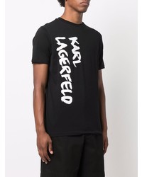 T-shirt à col rond imprimé noir et blanc Karl Lagerfeld