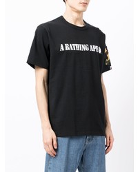 T-shirt à col rond imprimé noir et blanc A Bathing Ape