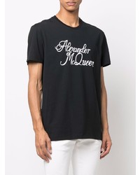 T-shirt à col rond imprimé noir et blanc Alexander McQueen