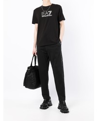 T-shirt à col rond imprimé noir et blanc Ea7 Emporio Armani