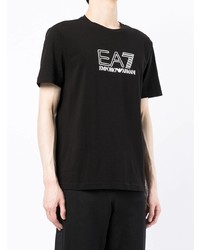 T-shirt à col rond imprimé noir et blanc Ea7 Emporio Armani