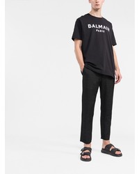 T-shirt à col rond imprimé noir et blanc Balmain