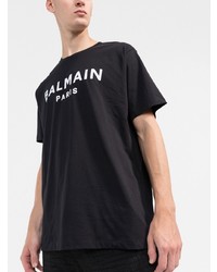 T-shirt à col rond imprimé noir et blanc Balmain