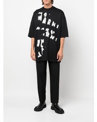 T-shirt à col rond imprimé noir et blanc Marni