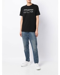 T-shirt à col rond imprimé noir et blanc Armani Exchange