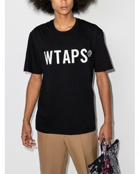 T-shirt à col rond imprimé noir et blanc WTAPS