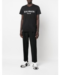 T-shirt à col rond imprimé noir et blanc Balmain